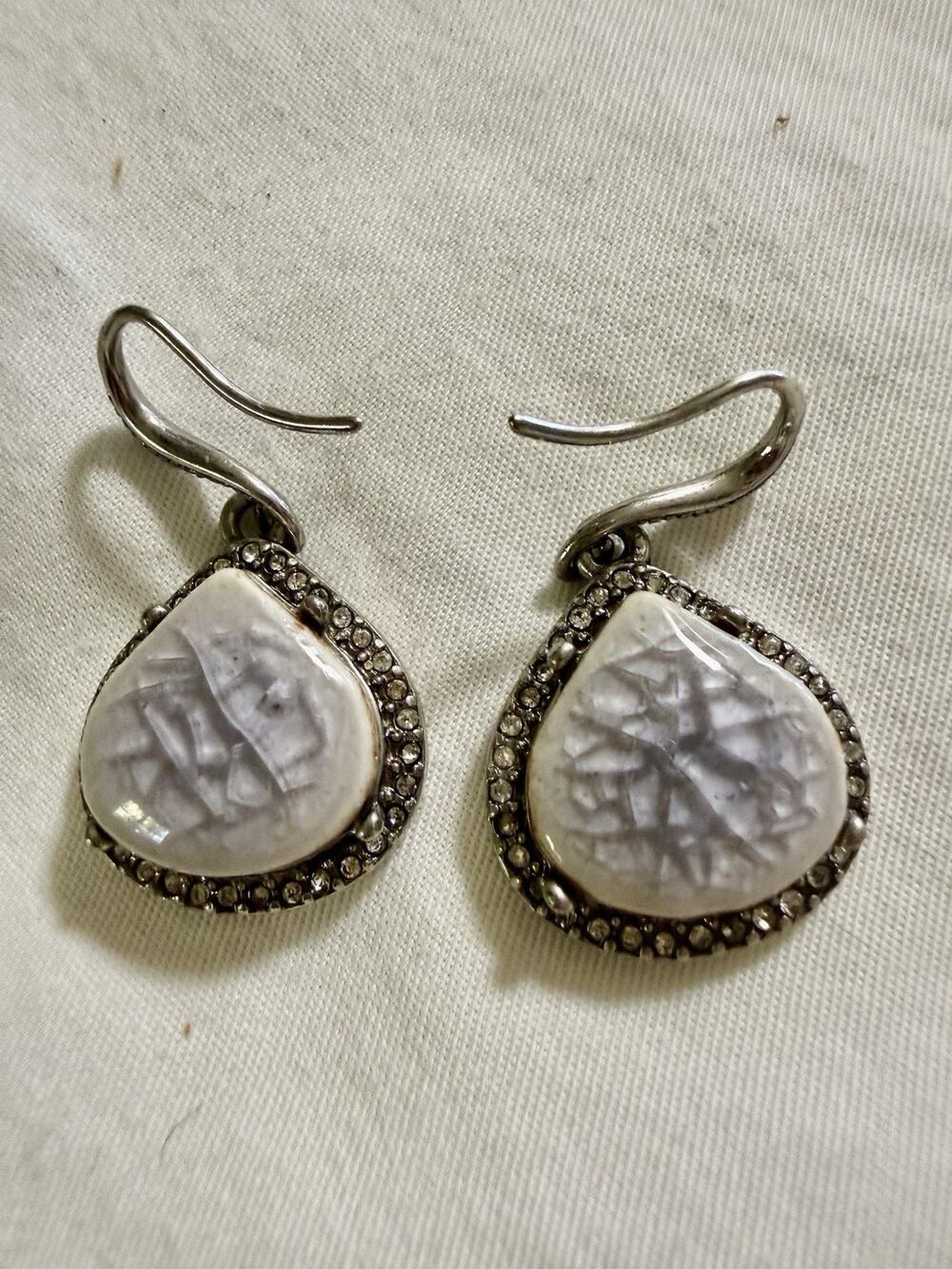 Chloe + Isabel Misty Morning Drop Earrings Large Cream/Lavender Stone SilverTone